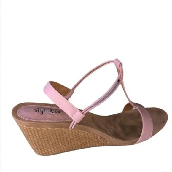 Style & Co Mulan Wedge Spring Summer Comfortable Pink Sandals Size 9.5 - Picture 2 of 8